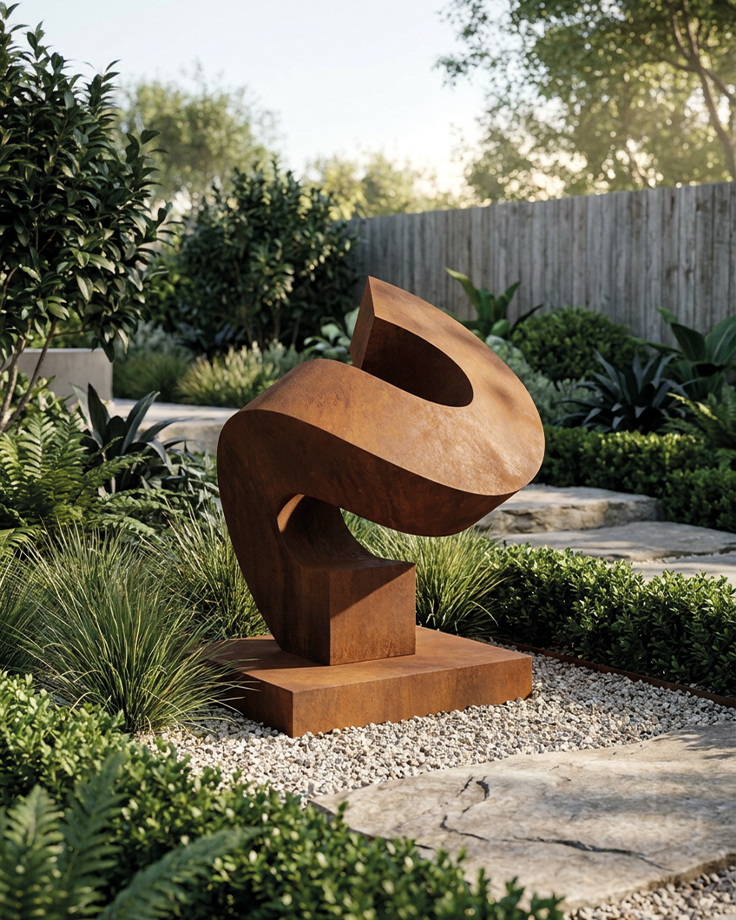 Sculpture monumentale abstraite en acier Corten pour jardin
