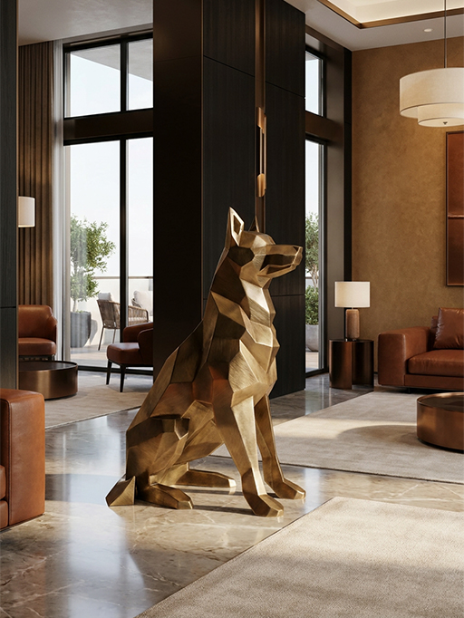 Sculptures contemporaines avec chien polygonal en bronze pour intérieur haut de gamme